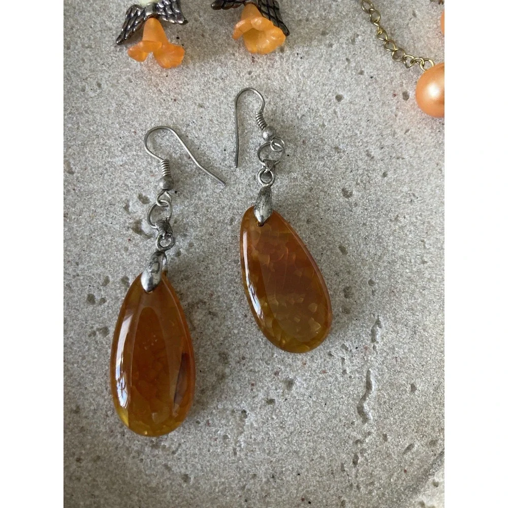 Dangle Earrings Set Of 4 Faux Pearl Angel Artsy Orange Bead Boho Artisan‎ Pink